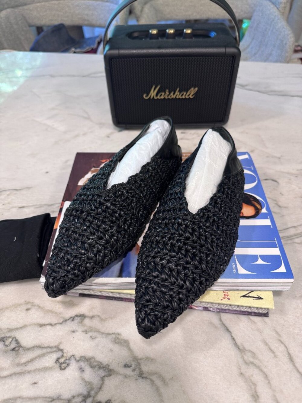 Jil Sander black woven braided leather pointed toe ballet shoes 36